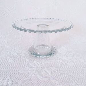 Small Glass Beaded Edge Pedestal Cake Stand